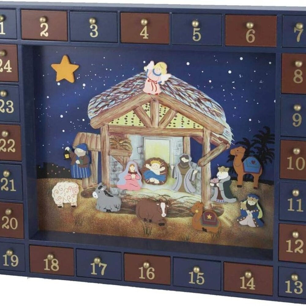 Kurt Adler J3767 Wooden Nativity Advent Calendar With 24 Magnetic Piece